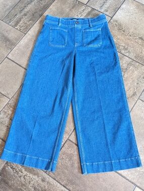 Spanx Like New High Rise Wideleg Stretch Sailor Pull On Crop Denim Size L Blue